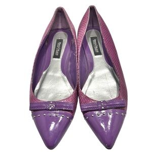WHBM- Purple Suede / Patent Cap Toe w/ Bow Slip On Pointy Toe Ballet Flat - 6.5